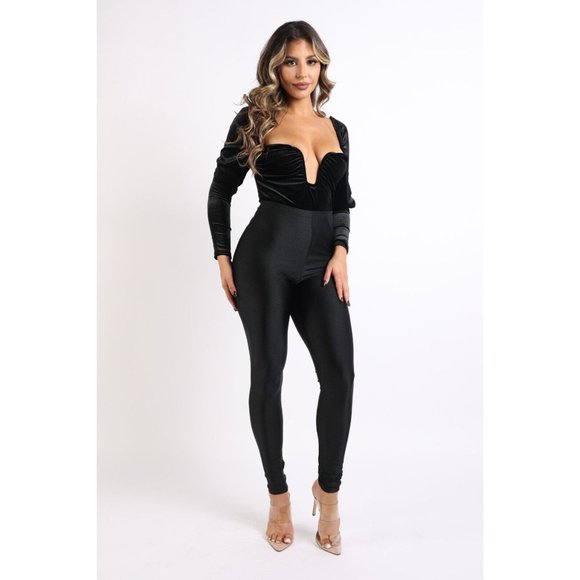 Women's Long Sleeve Velvet Sexy Bodysuit Outfit Clubwear Bar Lounge Event Party - Picture 4 of 12